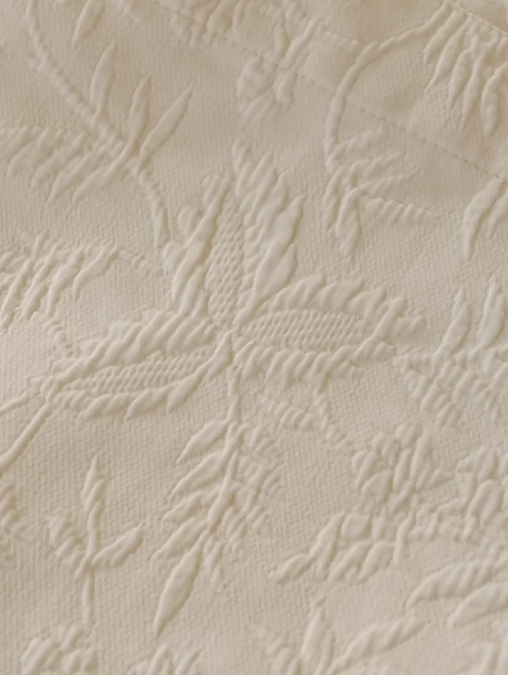 Vintage Ralph Lauren Cotton Leaves Jacquard Matelasse Standard Shams Pair Ecru